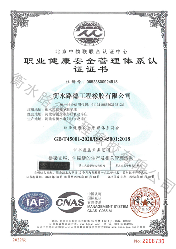 職業(yè)健康安全管理體系認證證書(shū)（中文）